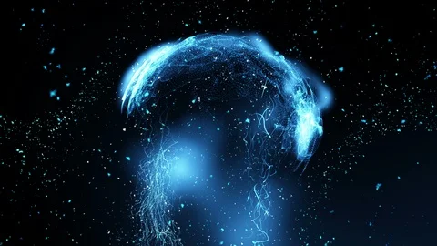 3 dimensions of the display in future the movement of particles that coalesce Stock Footage 108374814