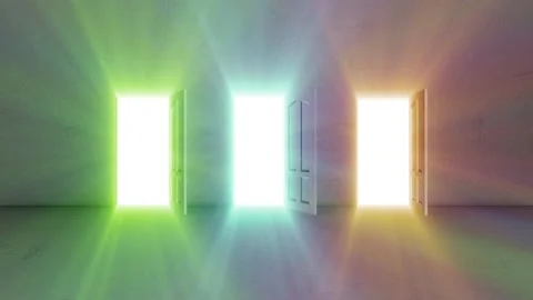 3 Door opening with bright light Shine effect Stock Footage 230768396