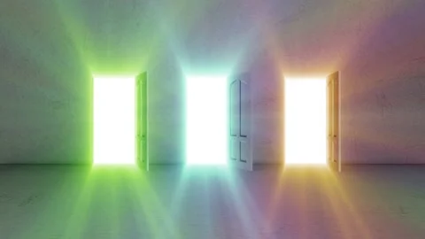 3 Door opening with bright light Shine effect Stock Footage 230768525