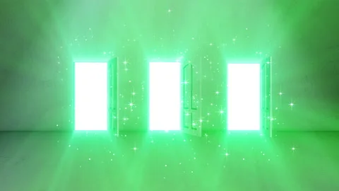 3 Door opening with bright light Shine effect Stock Footage 230784658