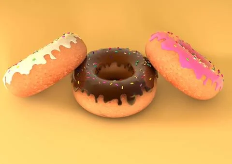 3 doughnuts on a counter Stock Illustration
