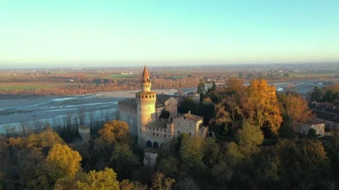 3. Drone view footage of the historic Castello di Rivalta in Piacenza Emili.. Stock Footage 337910040