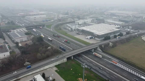 3 Drone View Of Highway With Smog Pollution Fog Cars Video stock 330799289