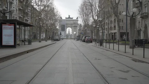3 Empty Street in Milan Italy For Covid-19 Pandemic Stock Footage