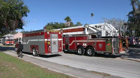 3 Fire Trucks Stock Footage 689436