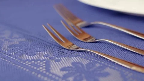 3 forks cutlery on the table Stock Footage 72471435