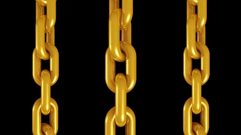 3 golden metal chains rotating seamless loop animation 3d motion graphics Stock Footage 109201867
