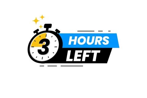 3 hours left label. Countdown timer banner sticker Stock Illustration