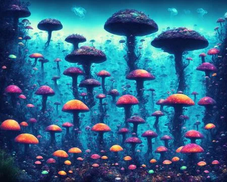 3-Imaginary creatures in a beautiful fast intricate landscape of forest with 스톡 일러스트