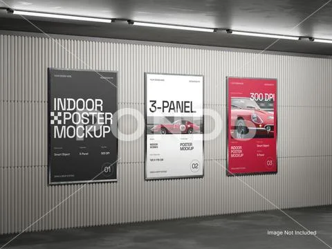3 Indoor Poster Mockup - Framed Interior Set PSD Template