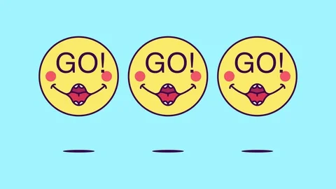 3 jumping emoji faces with phrase Go Stock Footage 128249669
