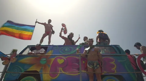 3 JUN 2016: they celebrate the annual gay pride parade in Tel Aviv Stock Footage 65803833