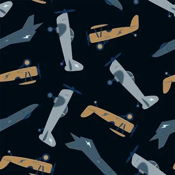 3 military planes in a seamless pattern Stock Illustration