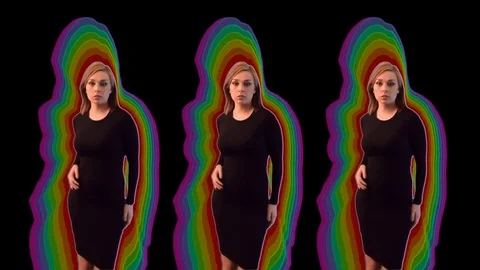 3 Model Dances Rainbow on Black Stock Footage 70344596