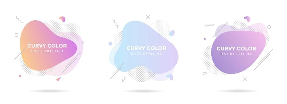 3 Modern liquid abstract element graphic gradient flat style design fluid pastel Stock Illustration