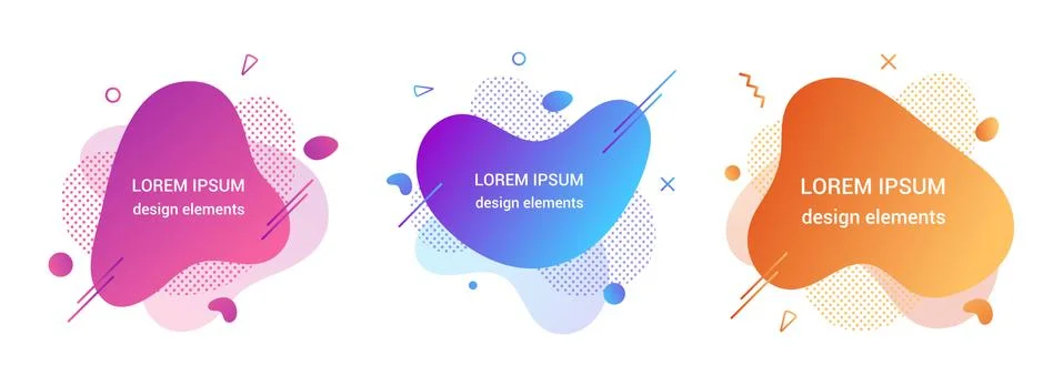 3 Modern liquid abstract element graphic gradient flat style design fluid vector Stock Illustration