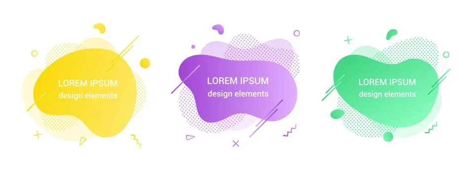 3 Modern liquid abstract element graphic gradient flat style design fluid vector Stock Illustration