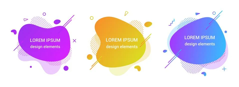 3 Modern liquid abstract element graphic gradient flat style design fluid vector Stock Illustration