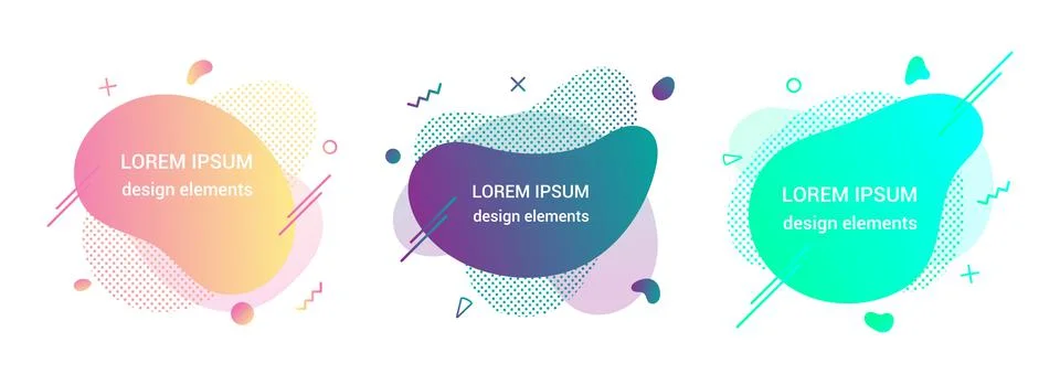 3 Modern liquid abstract element graphic gradient flat style design fluid vector Stock Illustration