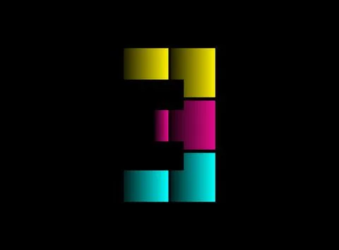 3 number font, vector logo made of Cmyk color. Dynamic split blue, pink, yell Stock Illustration