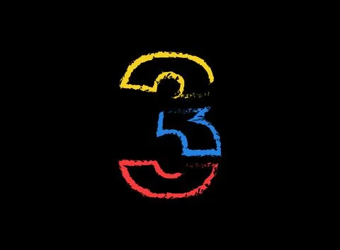 3 number hand write vector desing, brush font logo. Blue, red, yellow color o Stock Illustration