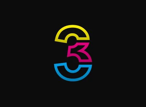 3 number logo, vector desing font .Dynamic cmyk split blue, pink, yellow colo Stock Illustration