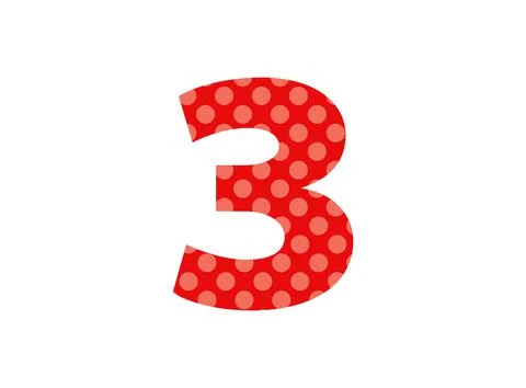 3 number red font made of polka dot pattern. Funny cute, children's ages desi Stock Illustration