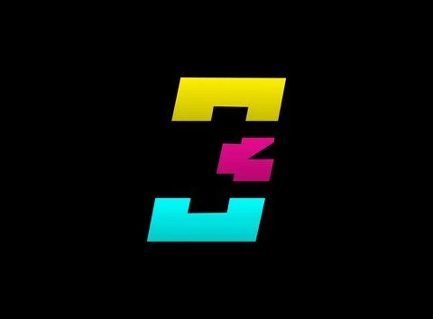 3 number vector desing, Cmyk color font logo, . Dynamic split blue, pink, yel Stock Illustration