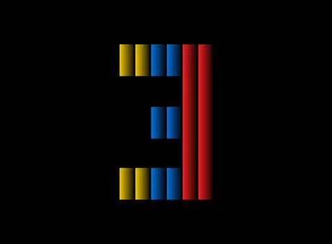 3 number vector desing, color font logo. Dynamic split red, blue, yellow colo Stock Illustration