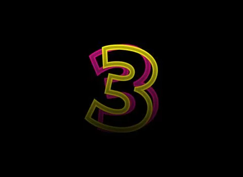 3 number vector desing, shadow font logo. Dynamic split pink, yellow color on Stock Illustration