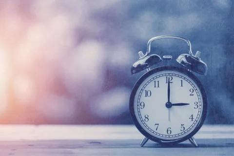 3 o'clock old retro clock blue vintage color tone with old grungy texture Stock Photos