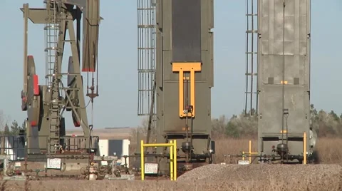 3 Oil Pumping Units Close Up Video stock 43051333