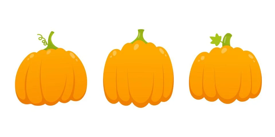 3 orange pumpkins set with leaf and gradient colors flat style design vector Stock Illustration