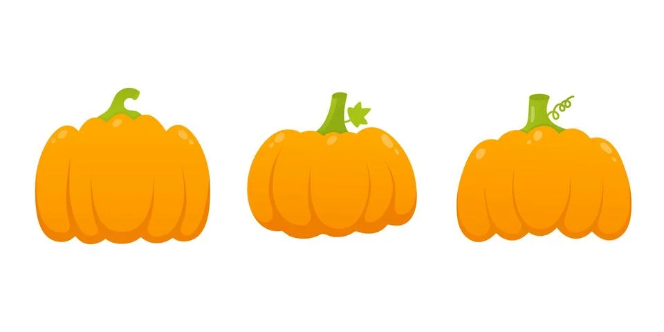 3 orange pumpkins set with leaf and gradient colors flat style design vector Stock Illustration