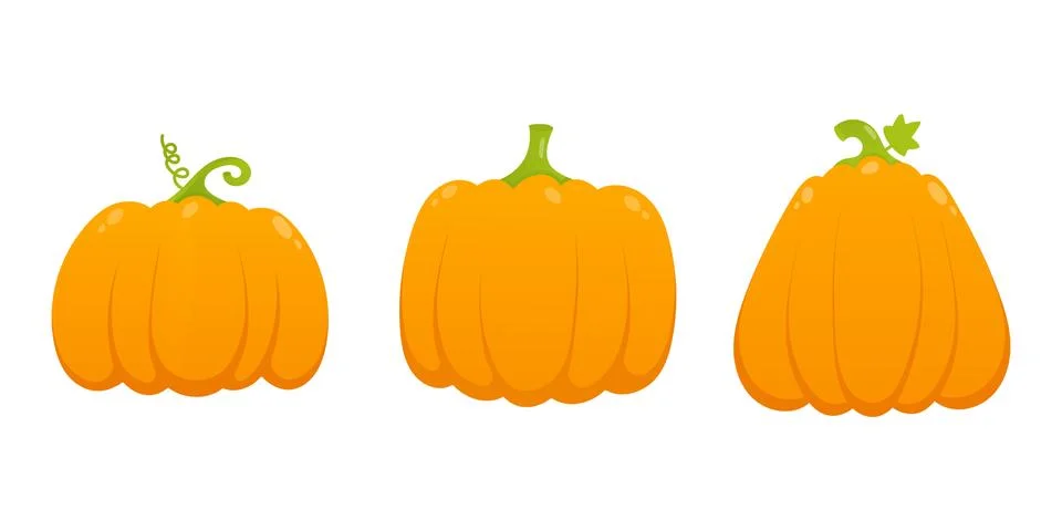 3 orange pumpkins set with leaf and gradient colors flat style design vector Stock Illustration