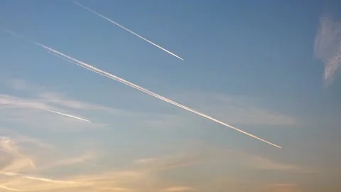 3 passenger planes in motion in the sky, passenger planes seen from afar, the Stock Footage 166322857