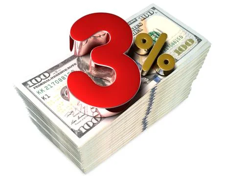 3 Percent 3d rendering on white background.(with Clipping Path). Stock Illustration