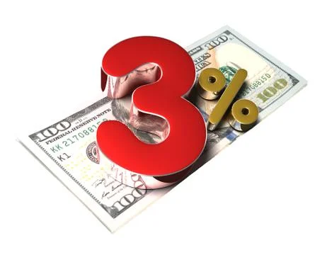 3 Percent 3d rendering on white background.(with Clipping Path). Stock Illustration