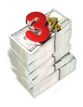 3 Percent 3d rendering on white background.(with Clipping Path). Stock Illustration