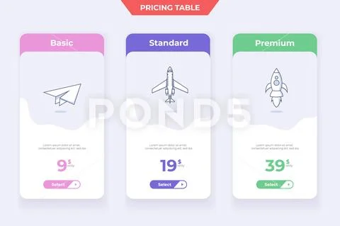 3 Plan Pricing Table Template Design Stock Illustration