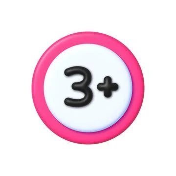 3 plus icon in 3d style. Vector under three years prohibition sign, adults only Stock Illustration
