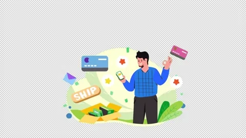 3- Quality Delivery Service a set of online shop cartoon with alpha channel Stock Footage 233894530