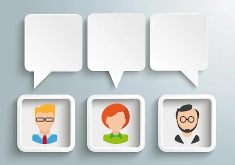 3 Rectangle Speech Balloons Frames Humans Stockillustratie