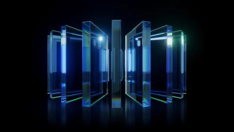 3 render Chromatic Glass Structures Spinning in Circle Stock Illustration