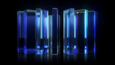 3 render Chromatic Glass Structures Spinning in Circle Stock Illustration
