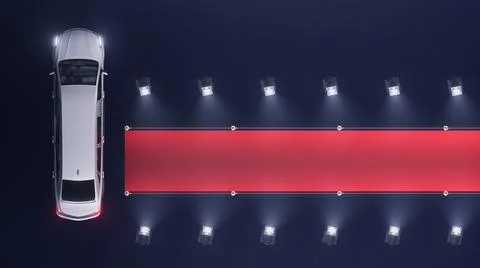3 render red carpet with a limousine and volume light top views 스톡 일러스트