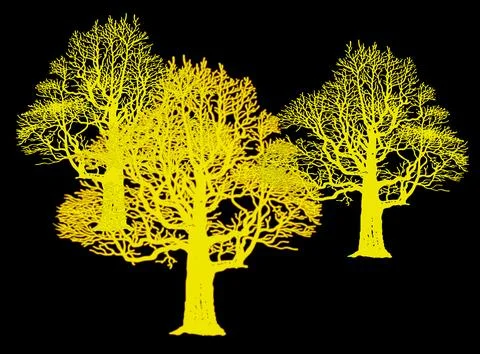 3 silhouettes of a tree on a black background Stock-Illustration