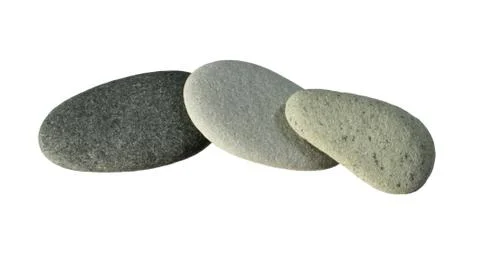 3 smooth gray pebbles isolated on white background Stock Photos