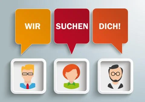 3 Speech Balloons Frames Humans Wir Suchen Dich Stock Illustration