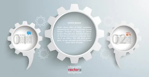 3 Speech Balloons Gears Header Infographic Stock Illustration